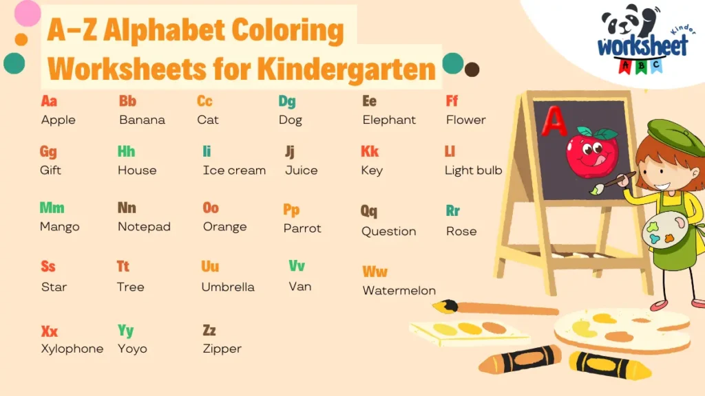 A-Z Alphabet Coloring  Worksheets for Kindergarten