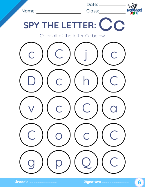 Color all of the letter Cc below.