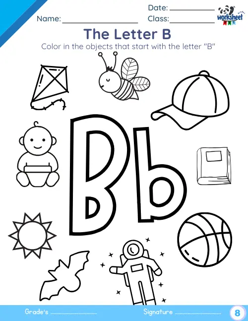 Color in the objects that start with the letter "B".