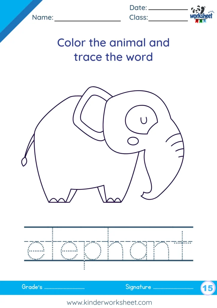 Color the animal and trace the word