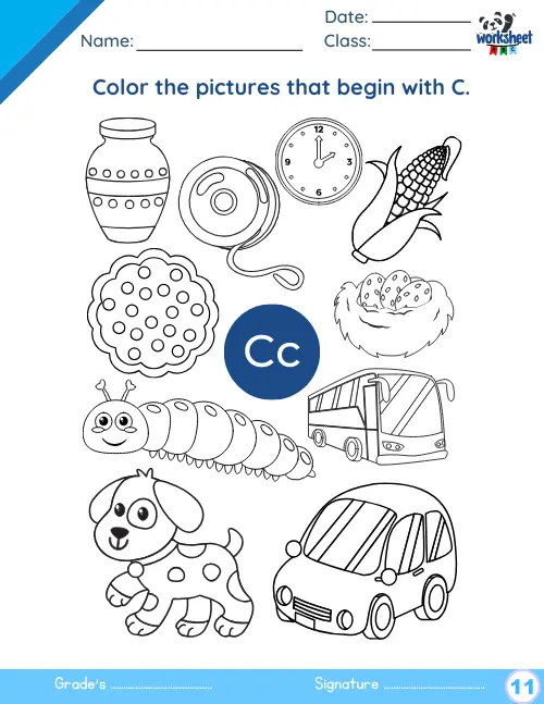 Color the pictures that begin with C.