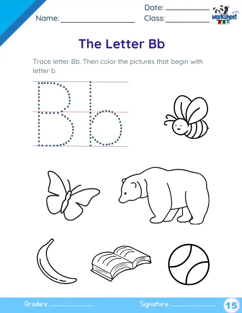 Color the pictures that begin with letter b.