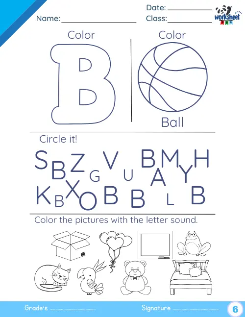 Color the pictures with the letter sound.