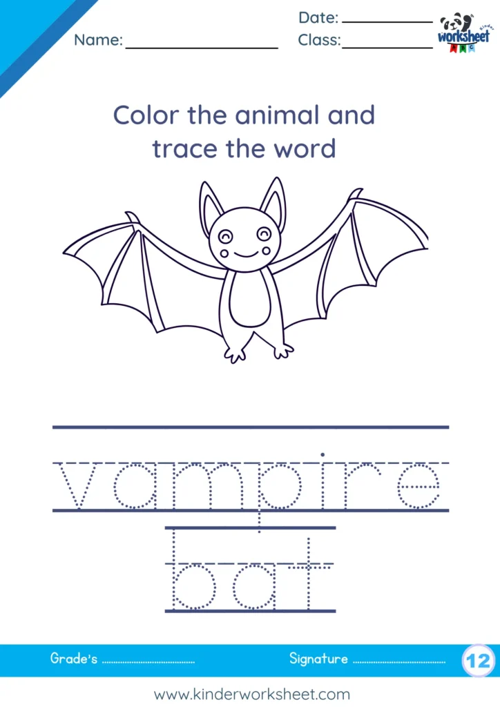 Color the animal and trace the word