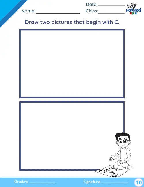 Draw two pictures that begin with C.