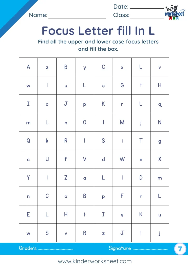 Find all the upper and lower case focus letters and fill the box.