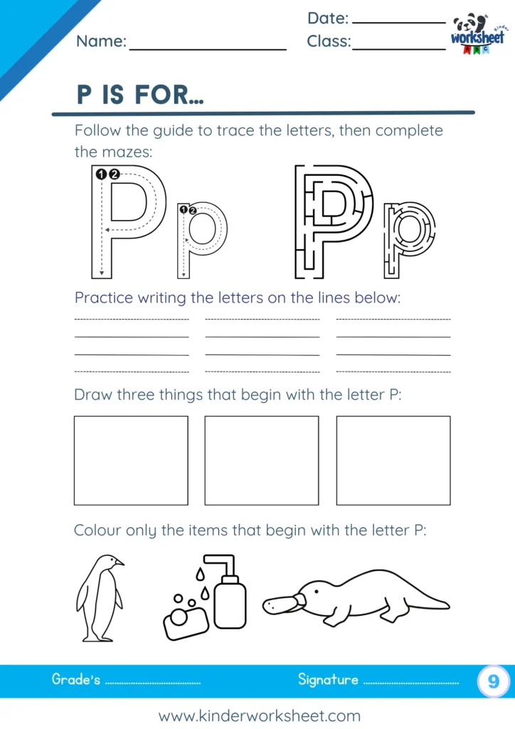 Follow the guide to trace the letters, then complete the mazes.