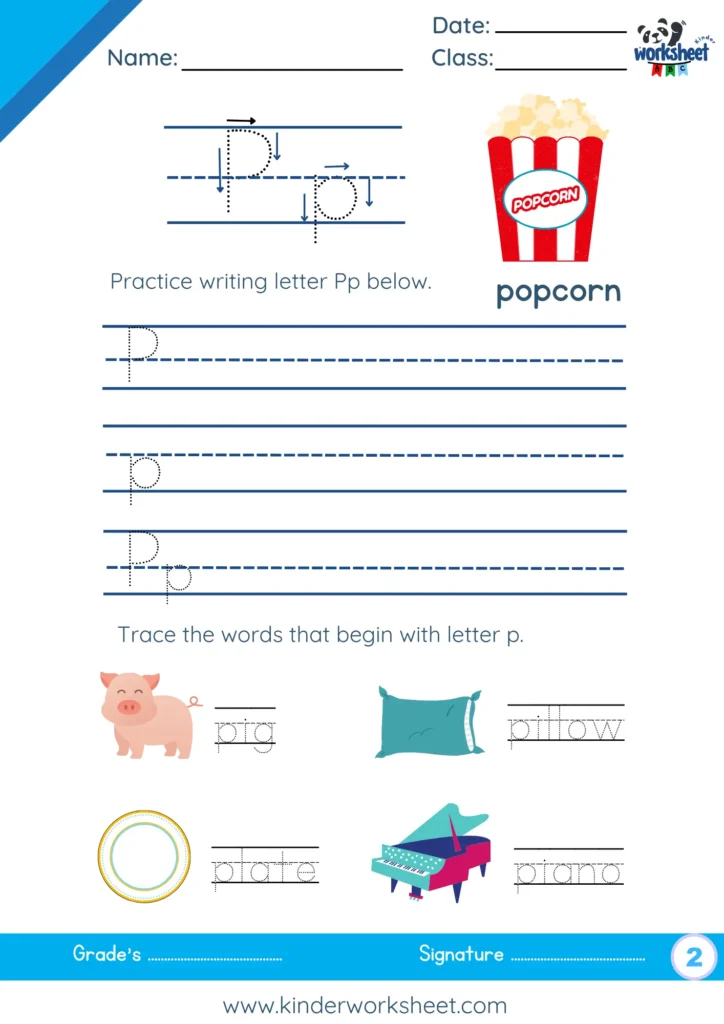 Practice writing letter P.
