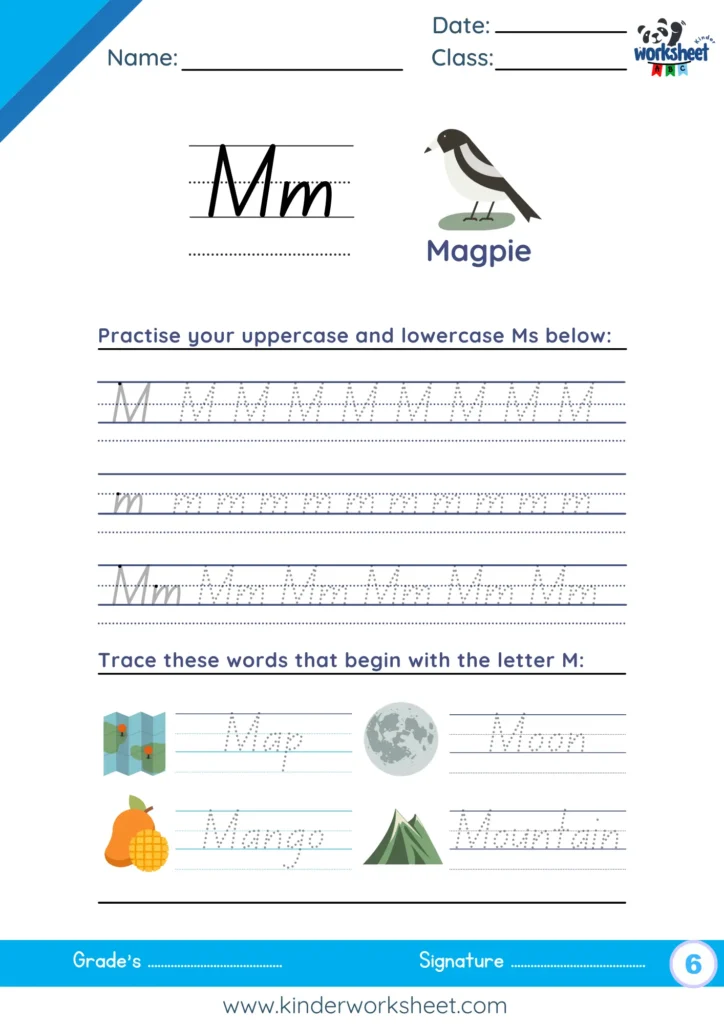Practise your uppercase and lowercase Ms below: