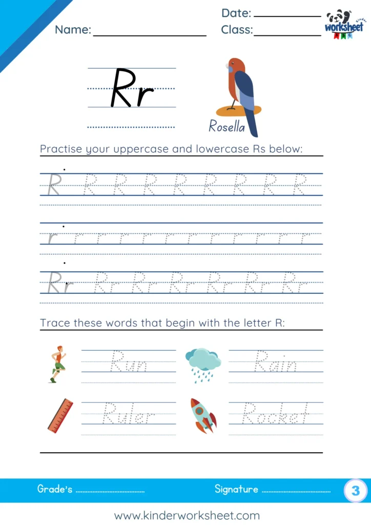 Trace these words that begin with the letter R.