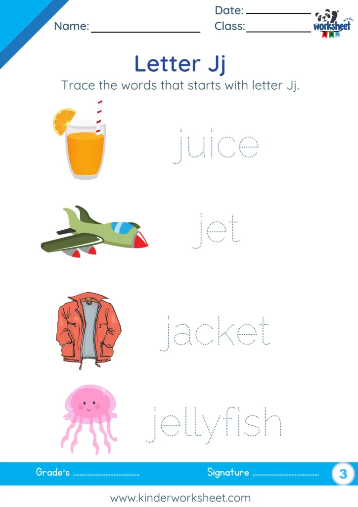 Trace the words that starts with letter Jj.