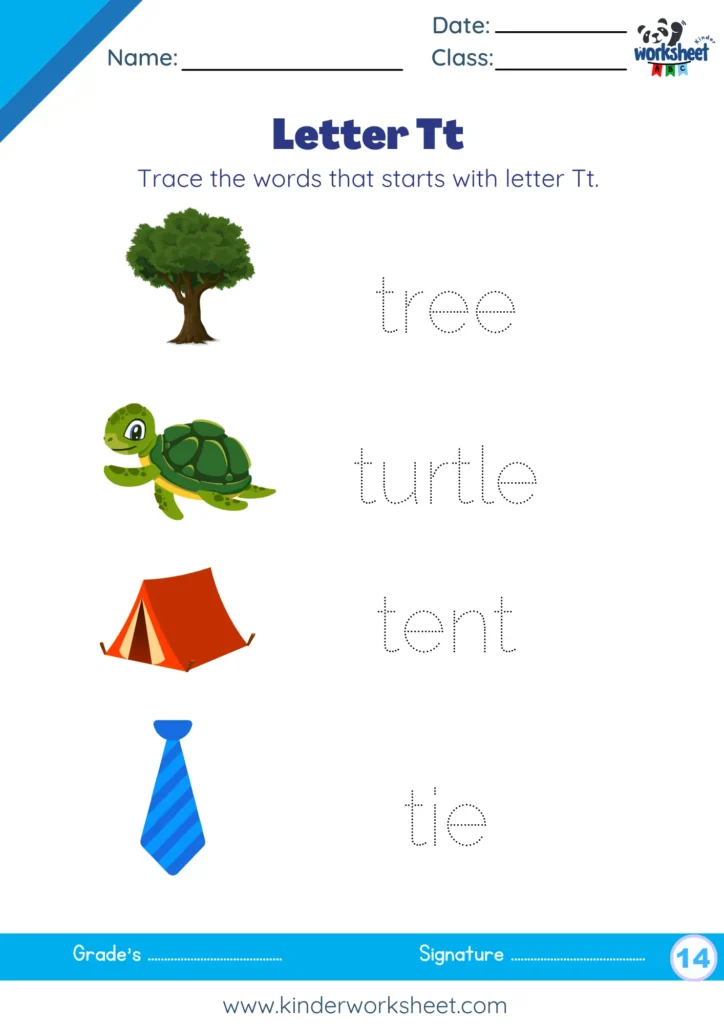 Trace the words that starts with letter Tt.