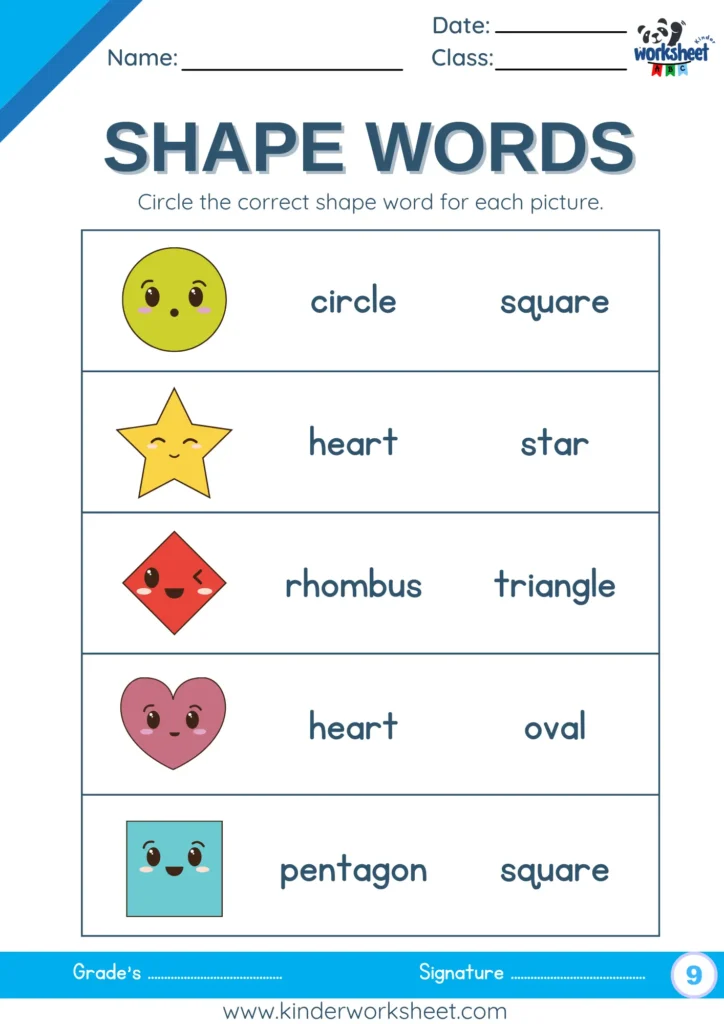 Circle the correct shape word for each picture.