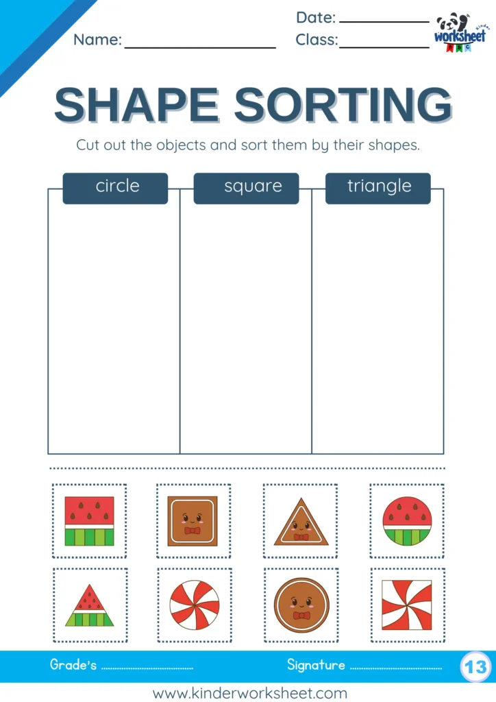 Cut out the objects and sort them by their shapes.