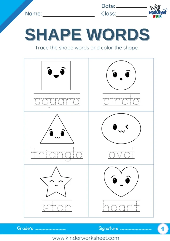 Trace the shape words and color the shape.