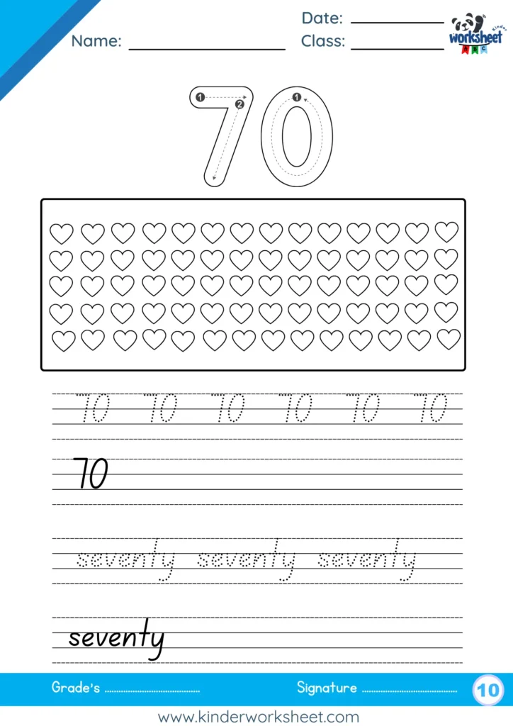 Number Names 61 to 70 Worksheet