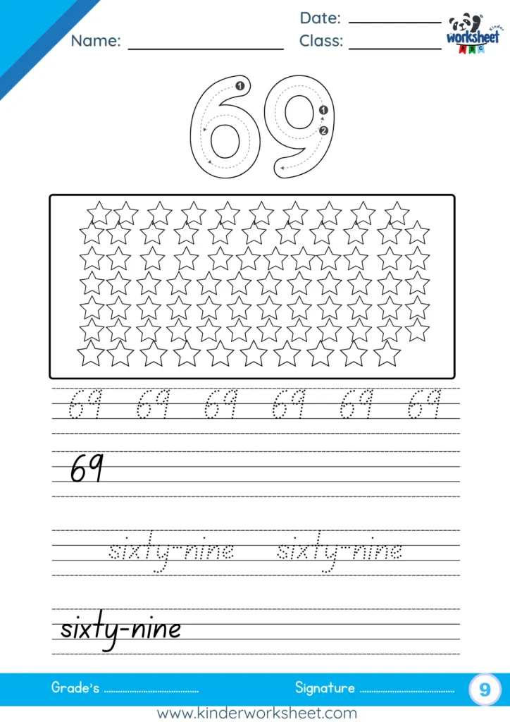 Number Names 61 to 70 Worksheet